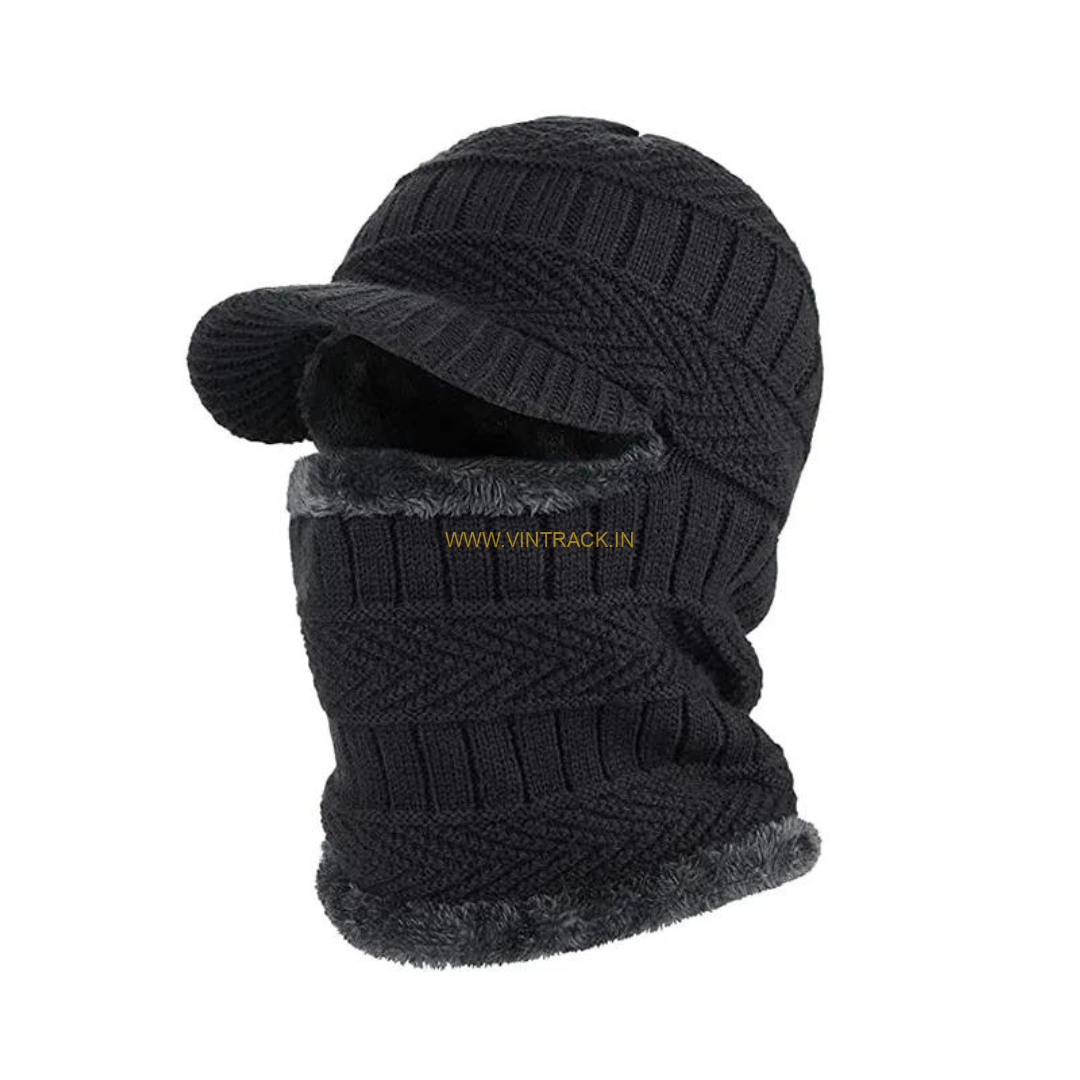 Men & Women’s Knitted Woolen Balaclava Monkey Cap with Fur Inside – Warm & Free Size Winter Hat