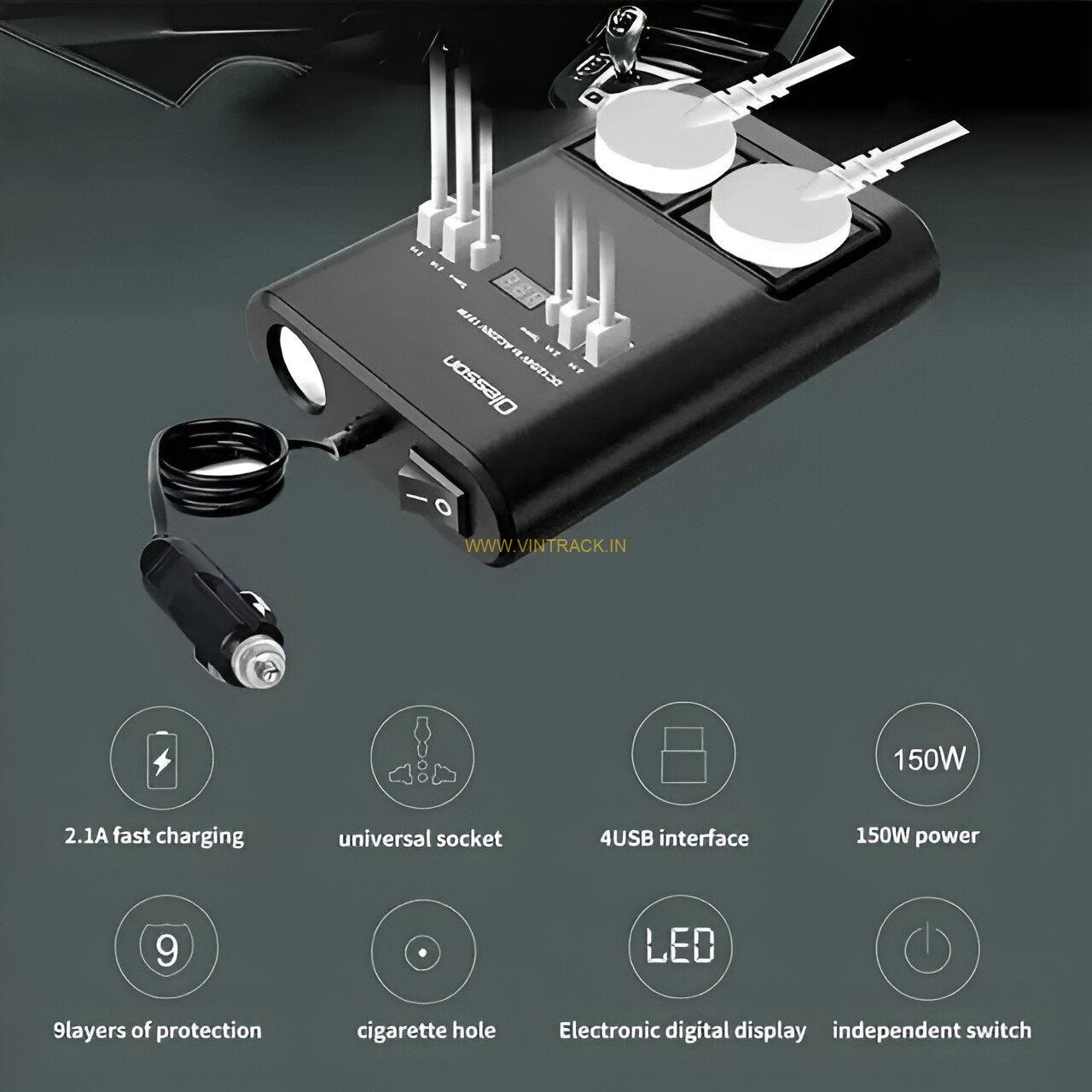 Car Power Inverter DC to AC Converter 150W with DC Output Port 3.1A | Vehicle USB Adapter for Charging Electronics PS184 - Image 4