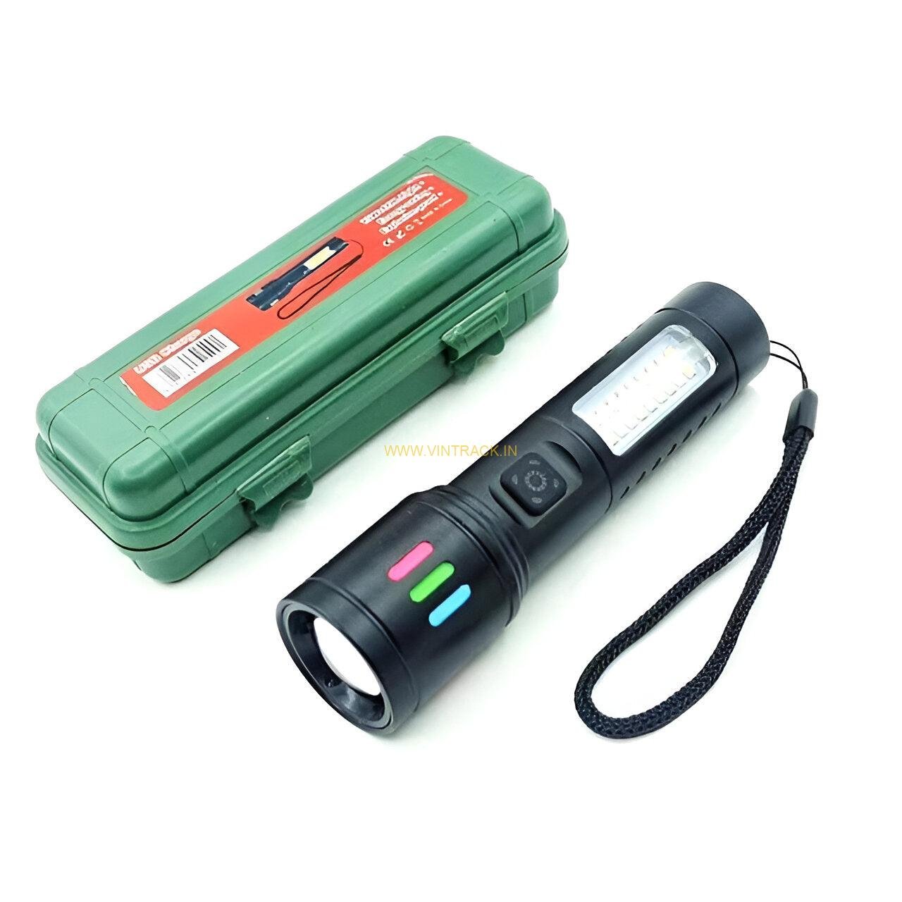 Multi-Functional USB Rechargeable LED Torch 3-Mode Flashlight PS237 | Portable Metal Torch for Camping, Hiking, Travel & Emergency Use - Image 2