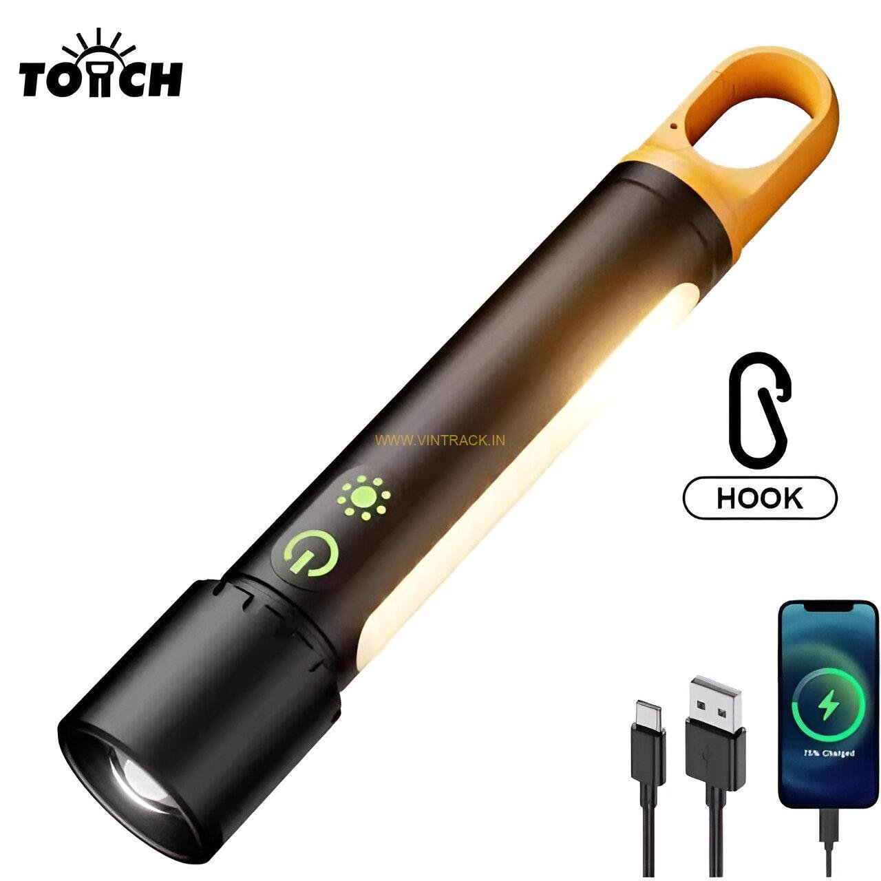COB LED Super Bright Torch Flashlight Rechargeable with Hook PS241 | Portable Camping, Hiking & Emergency Light