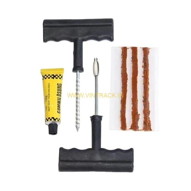 Tyre Repair Puncture Tool Kit Set with Glue & Rubber Strips PS31 | Portable Tubeless Tyre Repair Kit for Car, Bike & Scooter