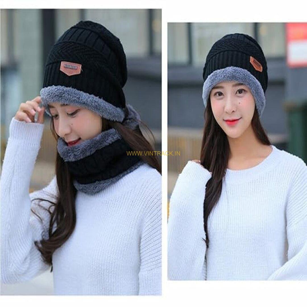 Winter Knit Woolen Cap with Neck Warmer Scarf Set – Warm & Stylish for Men & Women - Image 3