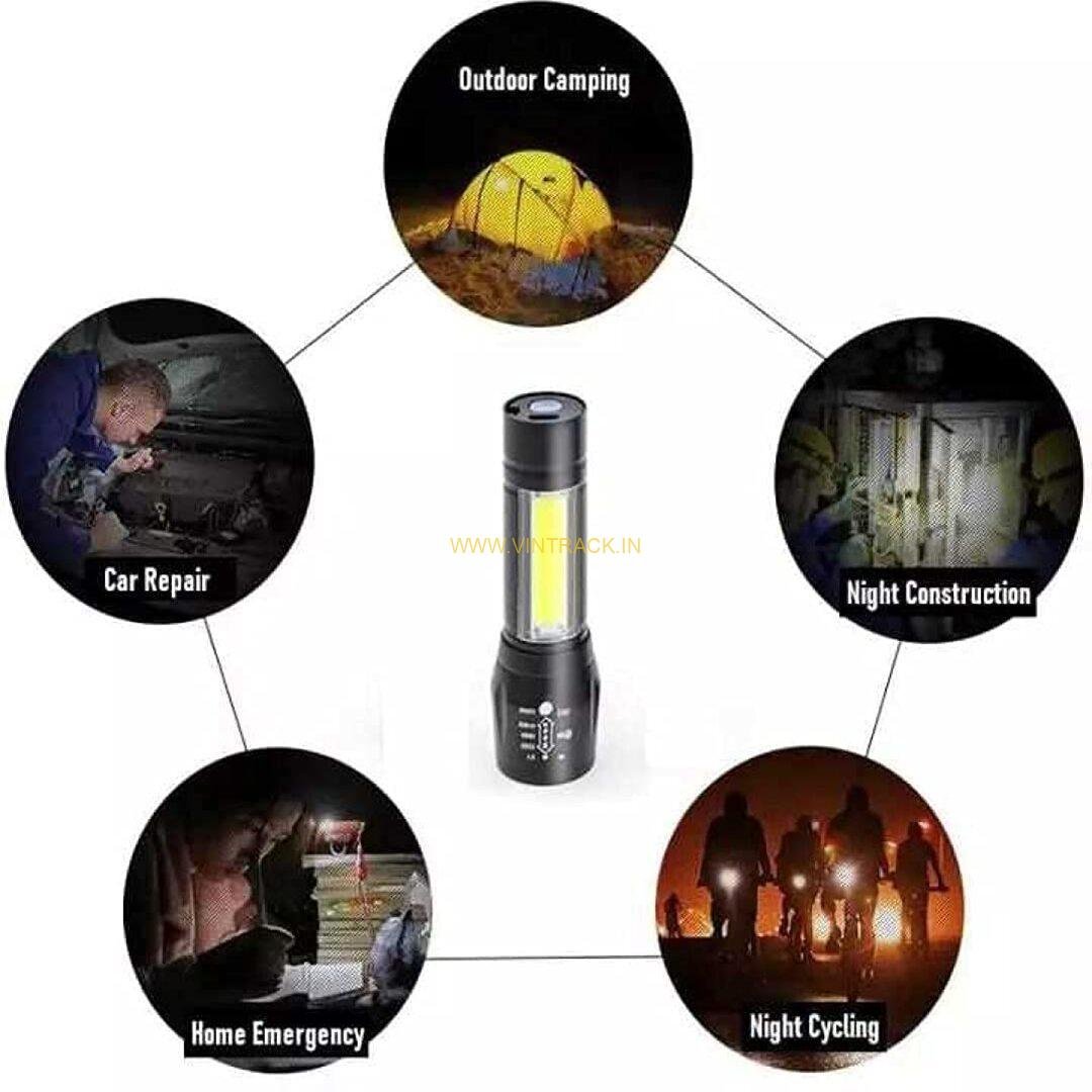 Multiple Rechargeable LED Torch | High-Power Flashlight with Long Battery Backup, Adjustable Brightness & Zoom | Portable, Durable Torch Light for Camping, Hiking, Emergency & Home Use - Image 4