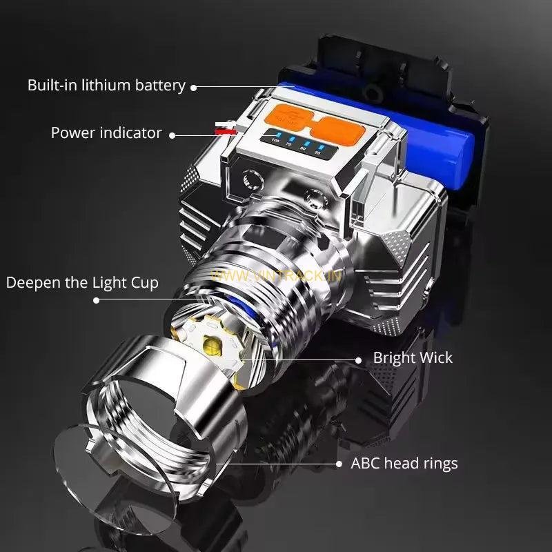 High Power LED Rechargeable Headlamp PS-59 | Headlight with Battery Indicator for Camping, Hiking, and Outdoor Use - Image 3