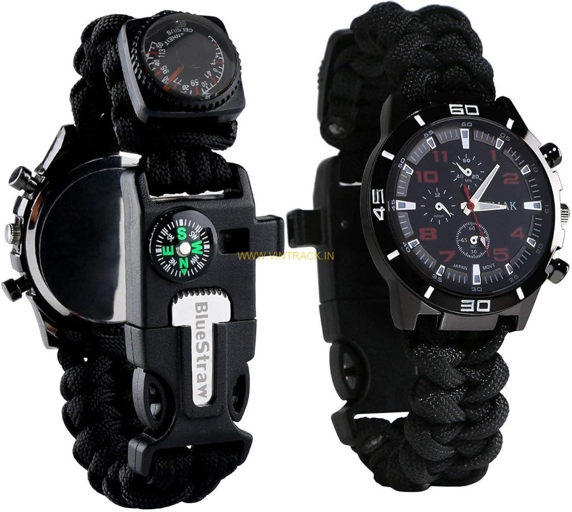6-in-1 Survival Bracelet Watch – Multi-Tool for Men & Women with Compass, Fire Starter, Whistle, LED Light, Paracord, and Watch