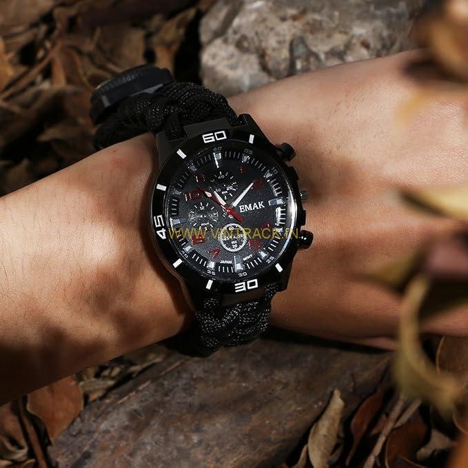 6-in-1 Survival Bracelet Watch – Multi-Tool for Men & Women with Compass, Fire Starter, Whistle, LED Light, Paracord, and Watch - Image 2