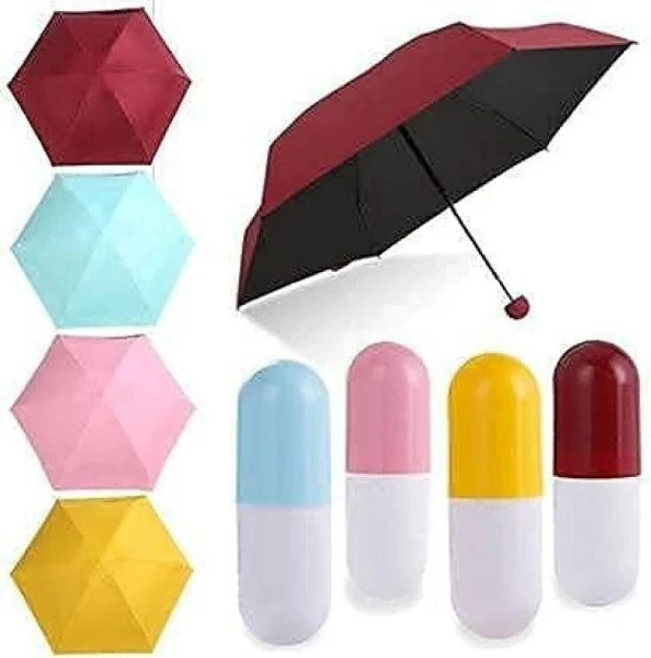 Mini Compact Umbrella – Windproof Travel Umbrella with Sun & Rain Protection and Capsule Case for Easy Storage