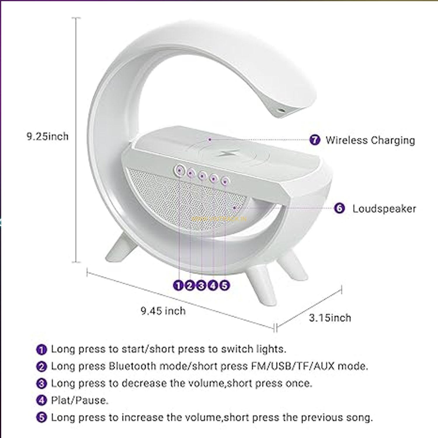 G Speaker Lamp - APP Control 3 in 1 Multi-Function Bluetooth Speaker with Wireless Fast Charging, RGB Light and Sunrise Alarm Clock for Bedroom & Bedside Table Wireless Charger Lamp