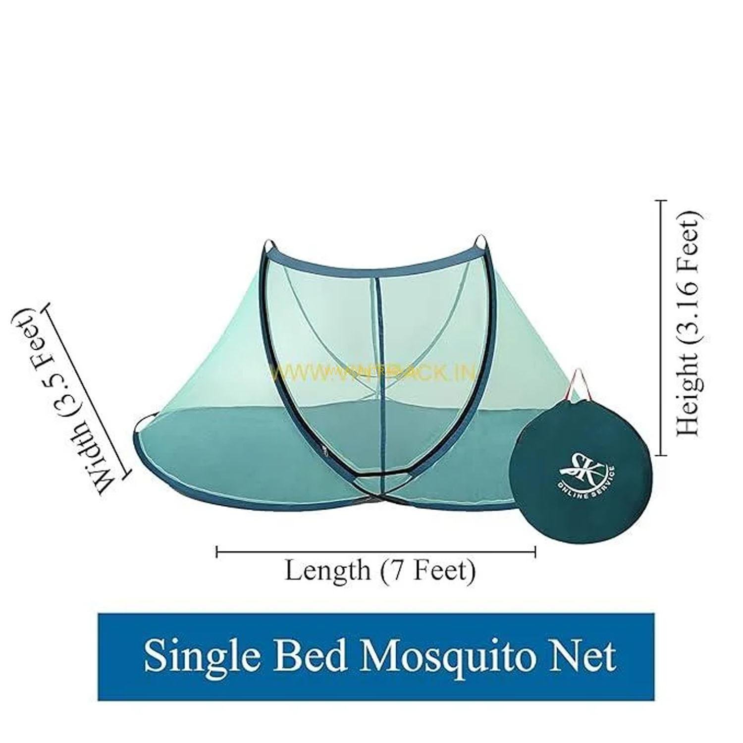 Online Services Foldable Polyester Single Bed Foldable Mosquito Net/ Macchardani For Adults With Base| 30Gsm Mosquito Net For Home(Size: L X W X H : 7 X 4 X 3.50 Feet) - Image 2