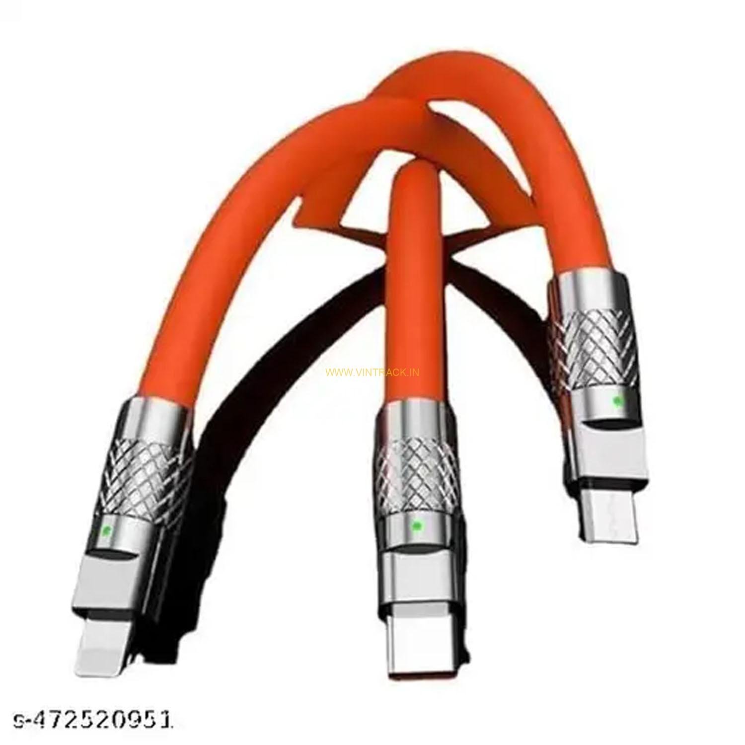 3-in-1 Cable 1 m Mobile Retractable Charging Data Cable Charging Pad 120W Multiple Port Cable (Compatible with All Type Of Android, Type-C And iOS Smartphones, Orange, One Cable) - Image 4