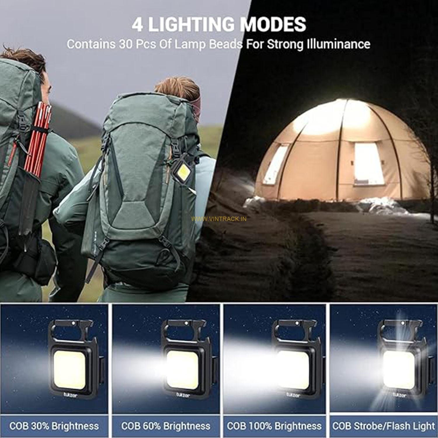 Mini LED COB Keychain Flashlight 1000 Lumens | Rechargeable Pocket Torch with 4 Modes, Magnet Base, Carabiner & Bottle Opener | Emergency Work Light for Camping, Hiking & Fishing - Image 3