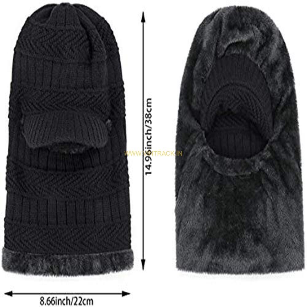 Men & Women’s Knitted Woolen Balaclava Monkey Cap with Fur Lining | Winter Face Mask & Headgear | Free Size Warm Outdoor Beanie - Image 3