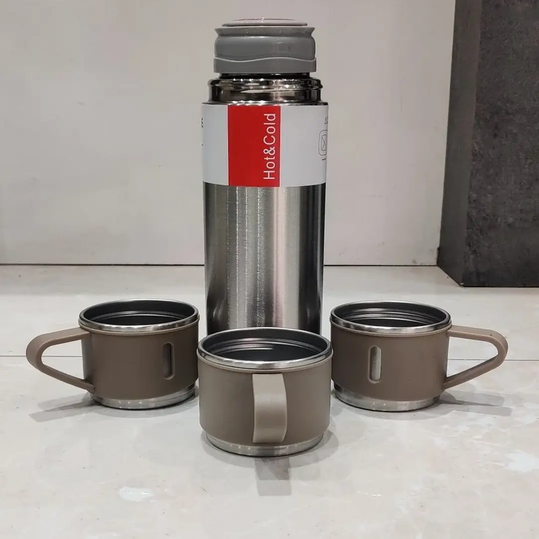 Stainless Steel Vacuum Insulated Bottle Water Flask Gift Set with 2 Cups – Hot & Cold Thermos Travel Flask for Office, Home & Outdoor - Image 2