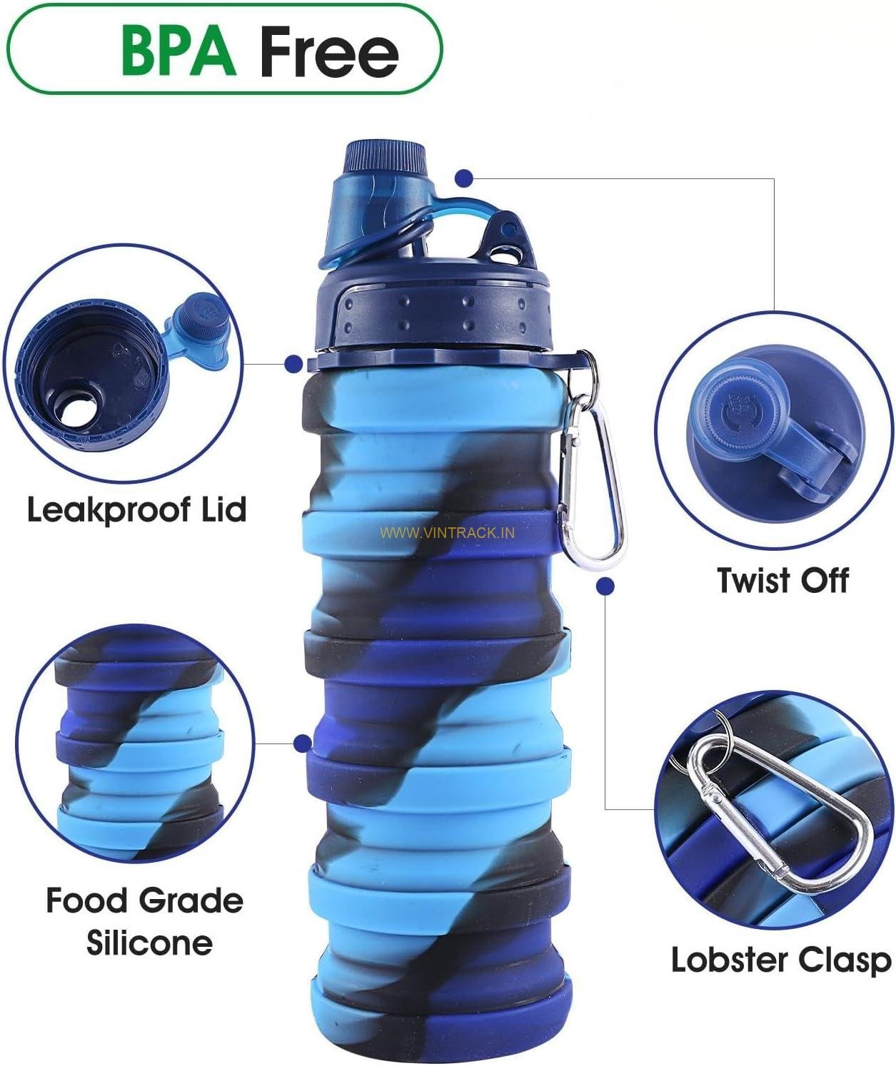Silicone Sipper Water Bottle for Kids – 500mL Foldable Sports, Trekking, Cycling, Gym & School Water Bottle with Snap Hook - Image 3