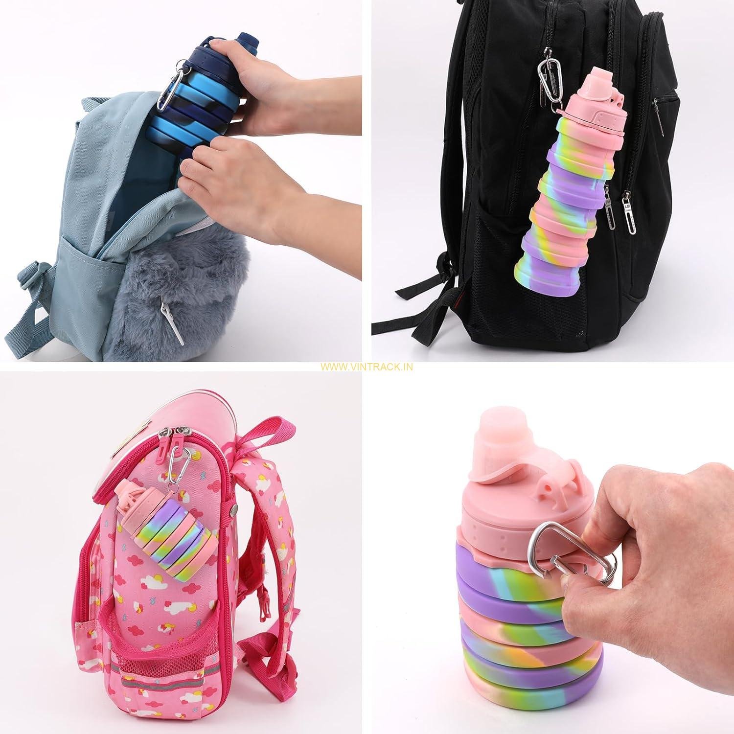 Silicone Sipper Water Bottle for Kids – 500mL Foldable Sports, Trekking, Cycling, Gym & School Water Bottle with Snap Hook - Image 4