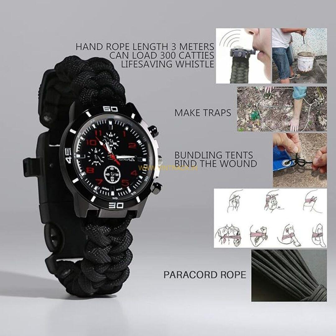 6-in-1 Survival Bracelet Watch – Multi-Tool for Men & Women with Compass, Fire Starter, Whistle, LED Light, Paracord, and Watch - Image 4