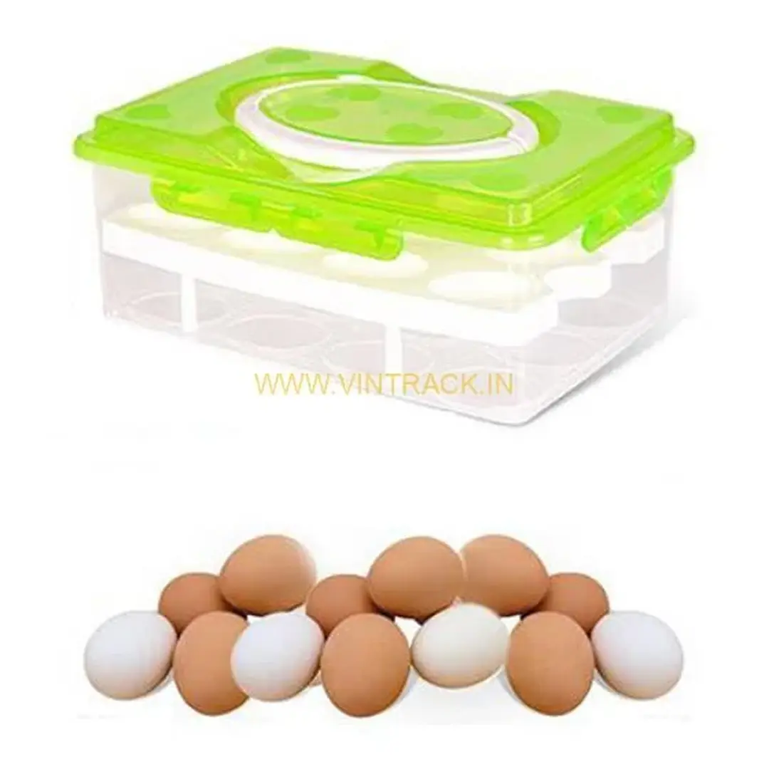 Double Layer 24 Grid Egg Storage Box – Durable Egg Storage Container with Lid for Refrigerator, Kitchen & Travel