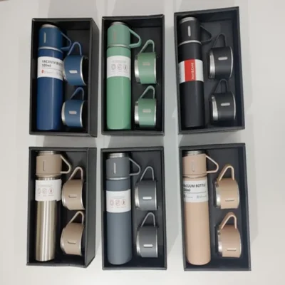 Stainless Steel Vacuum Insulated Bottle Water Flask Gift Set with 2 Cups – Hot & Cold Thermos Travel Flask for Office, Home & Outdoor