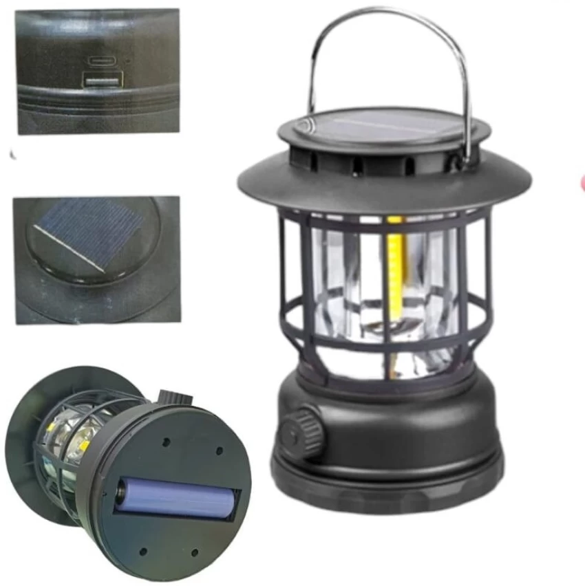 USB Rechargeable Camping Lantern | Waterproof Retro Solar Emergency Light with 6 Hrs Backup