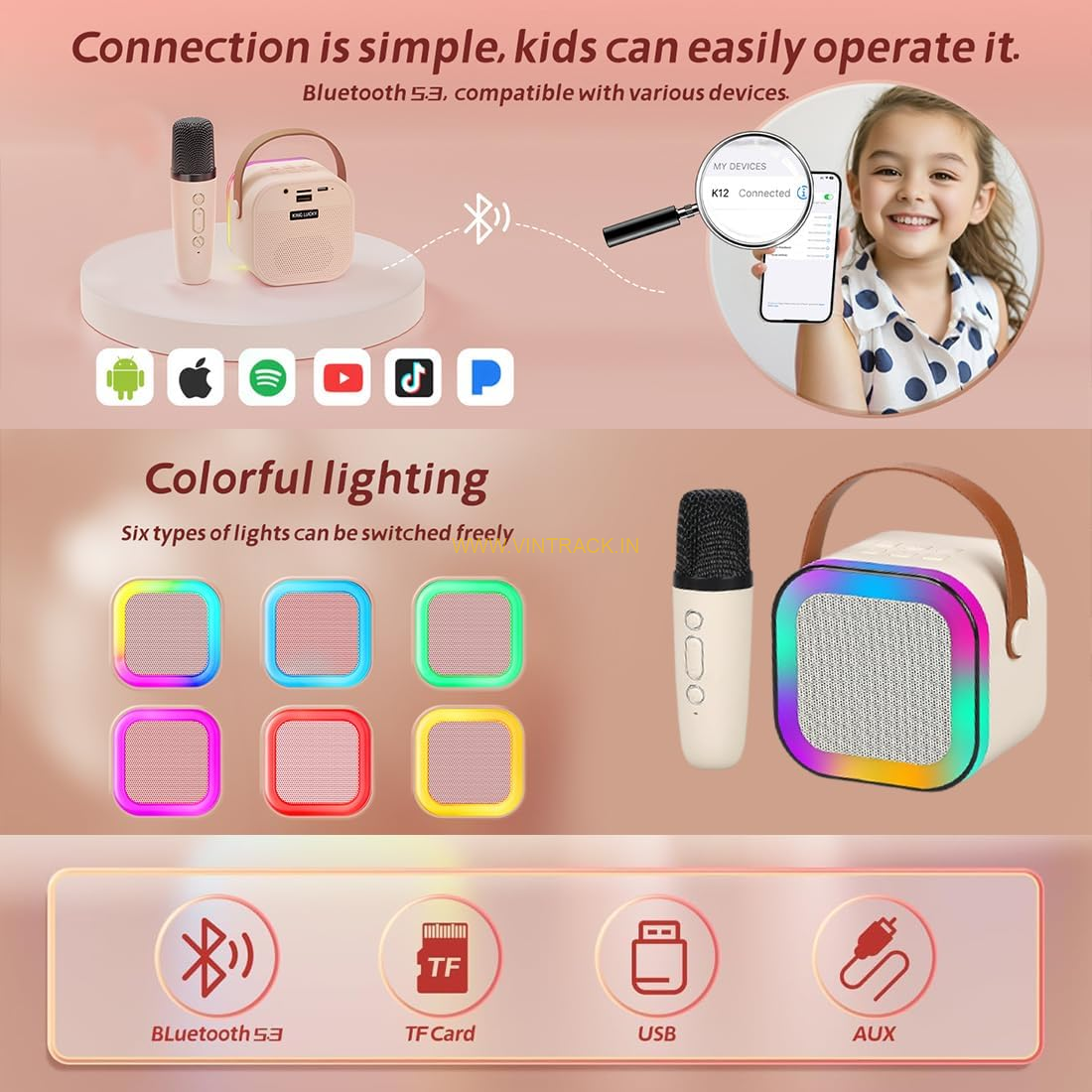 Mini Portable Bluetooth Karaoke Speaker with Wireless Microphone – Dynamic Lights, Perfect for Birthday Gifts, Home KTV, Outdoor & Travel - Image 3