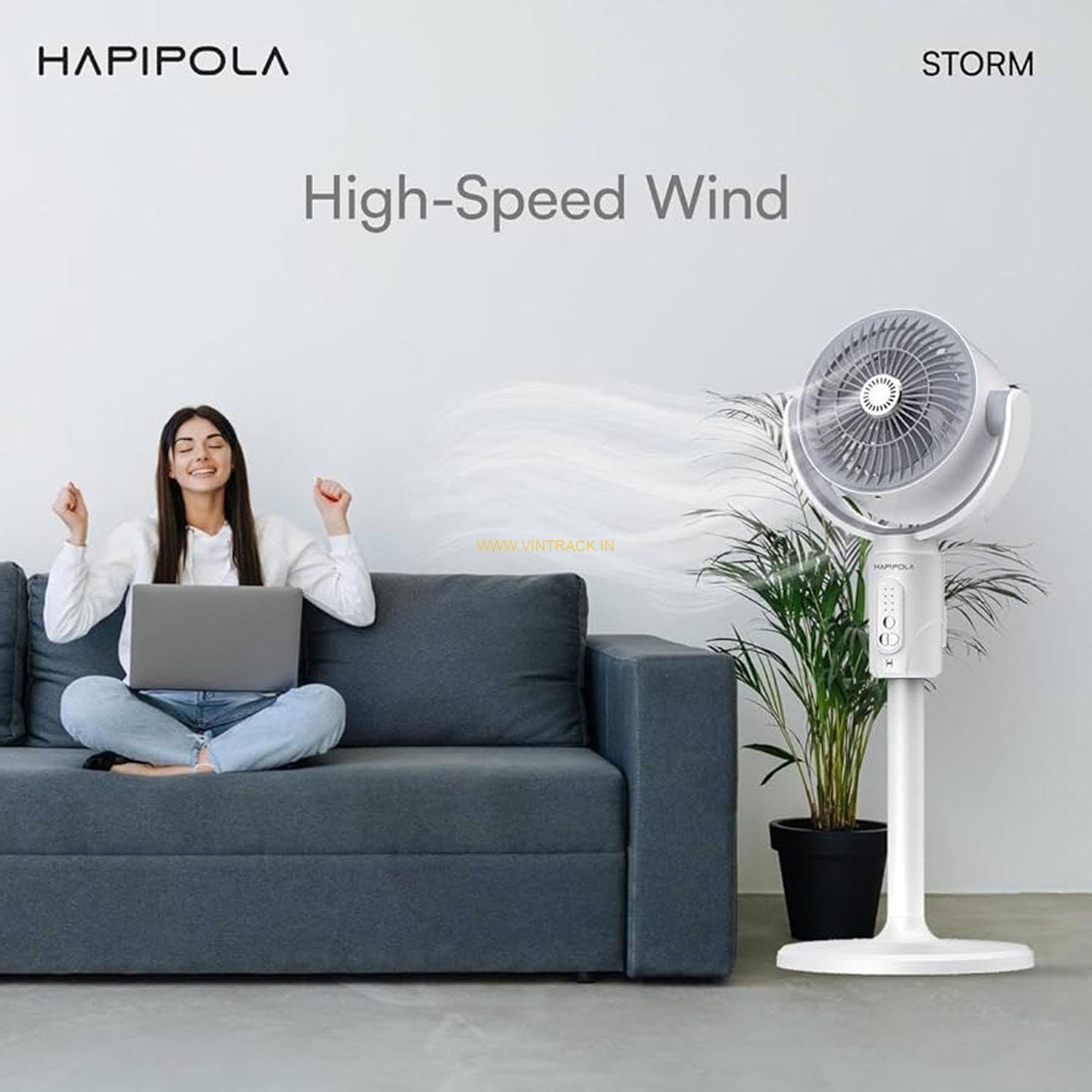 HAPIPOLA Storm Portable Rechargeable Fan – 4000 mAh, Type‑C Charging, Remote‑Controlled, Height‑Adjustable, Fragrance Tablet Slot - Image 2