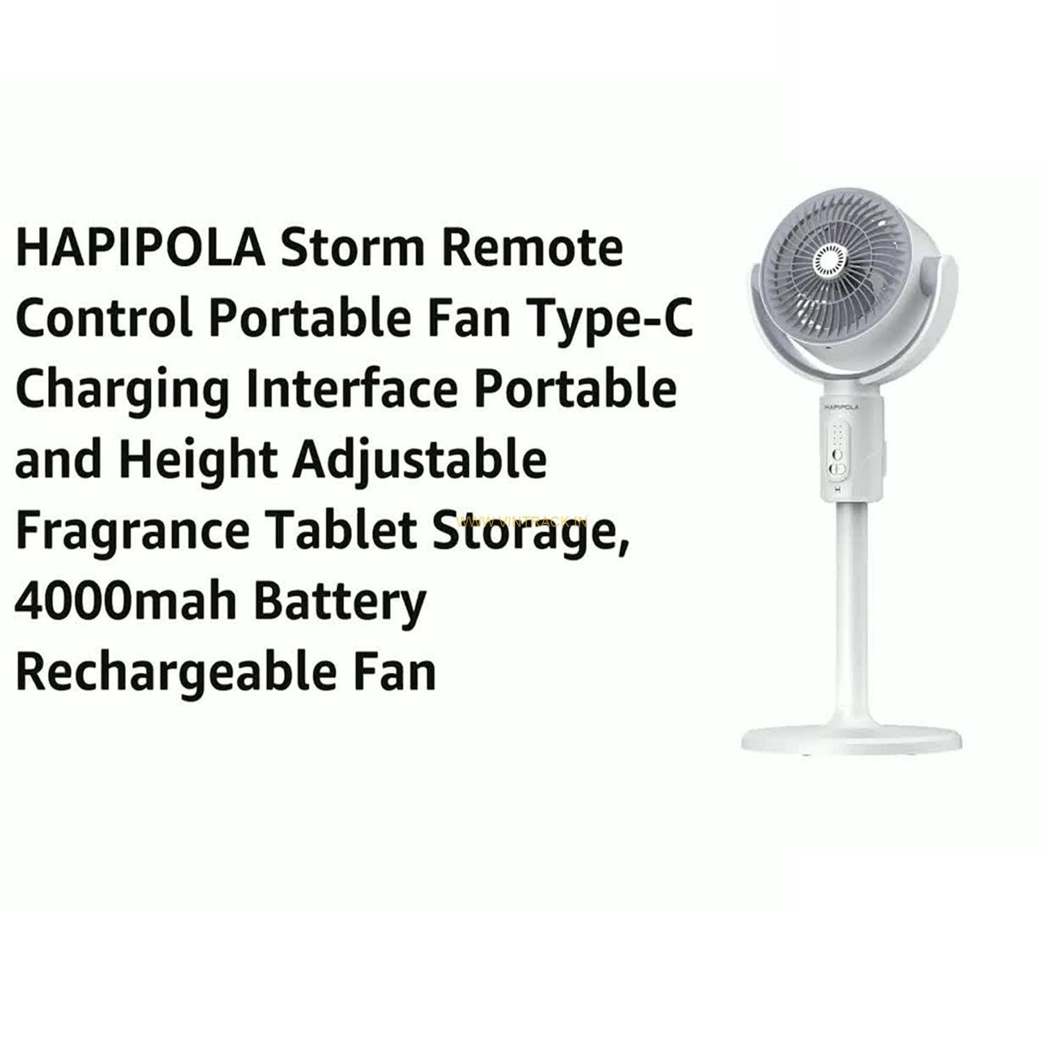 HAPIPOLA Storm Portable Rechargeable Fan – 4000 mAh, Type‑C Charging, Remote‑Controlled, Height‑Adjustable, Fragrance Tablet Slot - Image 5