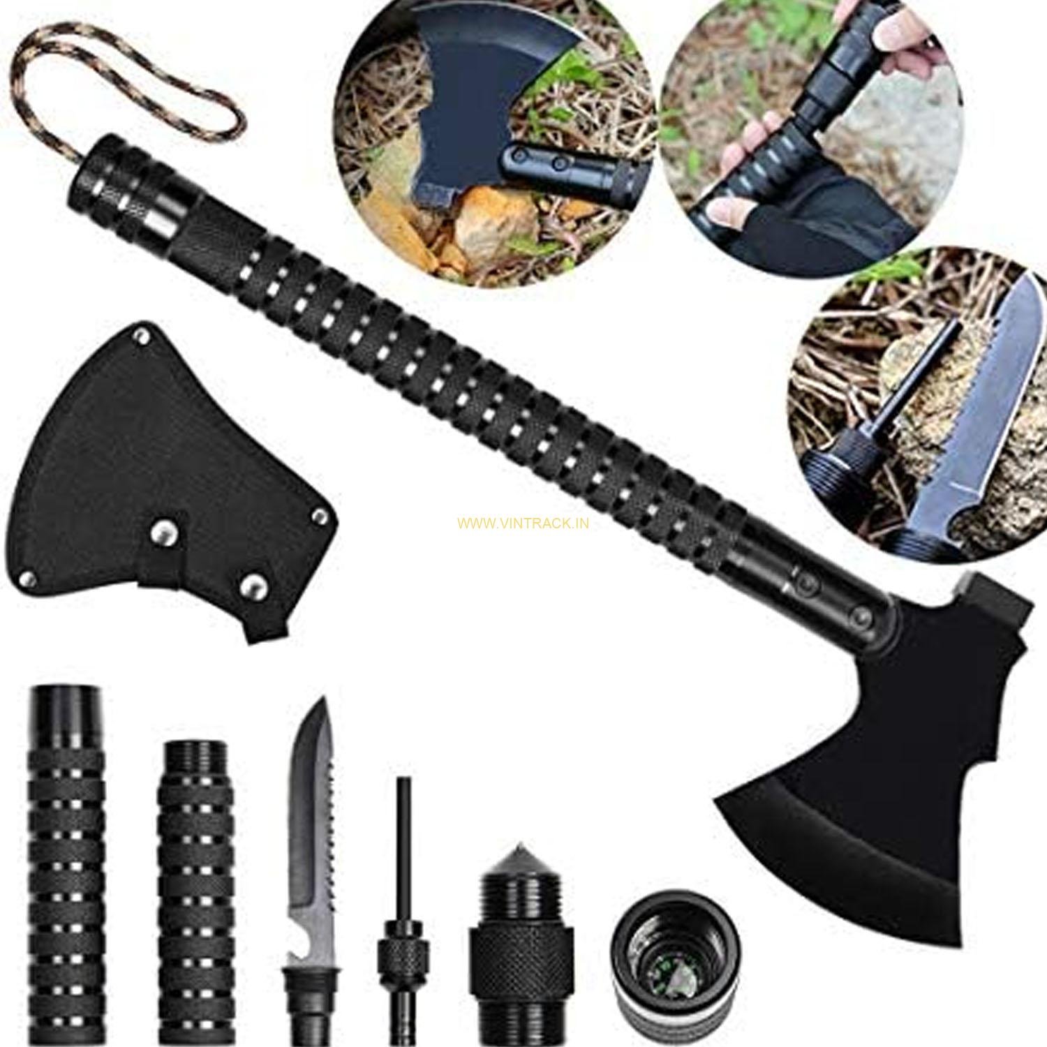 Camping Axe Survial Axe with Multitool with Durable Materials, Sharp Blade, Non-Slip, fire-Starter, Hammer Design, Rope-Cutter, Emergency Whistle, a Heavy Duty Axe for Your Next Trip! - Image 3