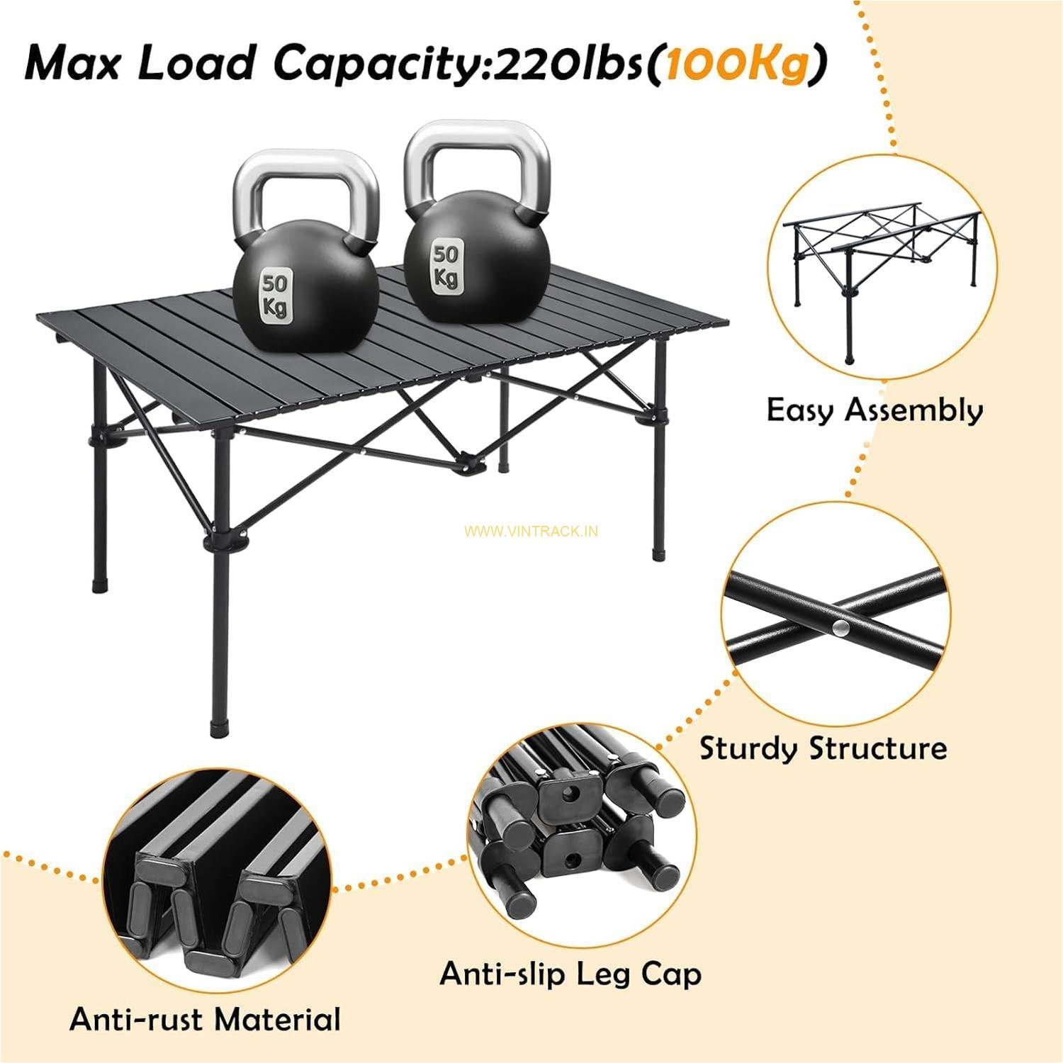 Lightweight Outdoor Folding Camping Table with Aluminum Top & Carry Bag – Portable, Easy to Carry for Picnic, Cooking, Beach & Travel - Image 3
