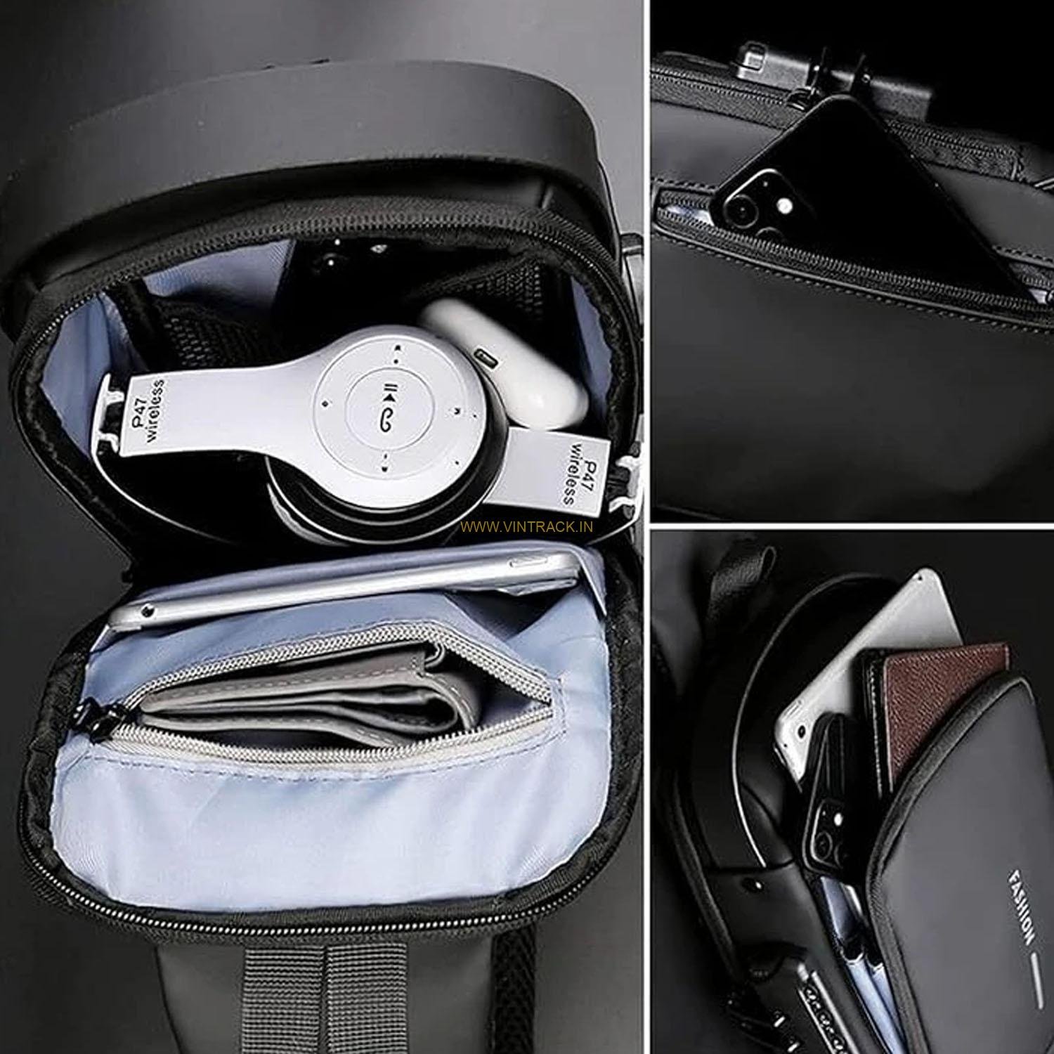 Sling Bag For Men Women, Anti-Theft Fashion Chest Bag with USB Charging Port, Messenger Bags, Waterproof Casual Shoulder Bag - Image 5