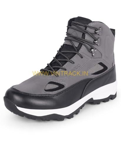 Buy ADVENTRA Men's Waterproof Trekking Shoes, Mid-High Ankle Hiking Boots, Grey, Round Toe, Cushion Comfort, Lace-Up, ET 1105