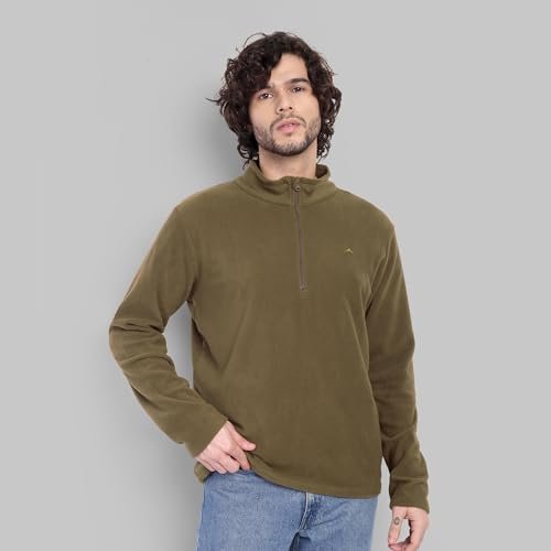 Fleece Men Half Zip Jacket - ET / 1000 - Uniform Green | Warm Winter Half Zipper Sweatshirt | Lightweight Outdoor & Casual Wear Jacket for Hiking, Travel & Daily Use (IN, Alpha, M, Regular) - Image 7