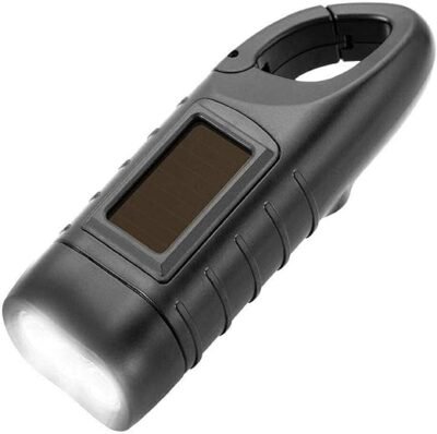 Emergency Flashlight Hand Crank, Portable LED Flashlight Hand Crank Solar Powered Dynamo Carabiner Energy Rechargeable Torch for Camping Climbing Hiking